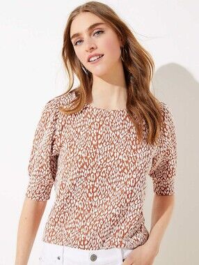 LOFT Leopard Print Short Sleeve Top Size: XL